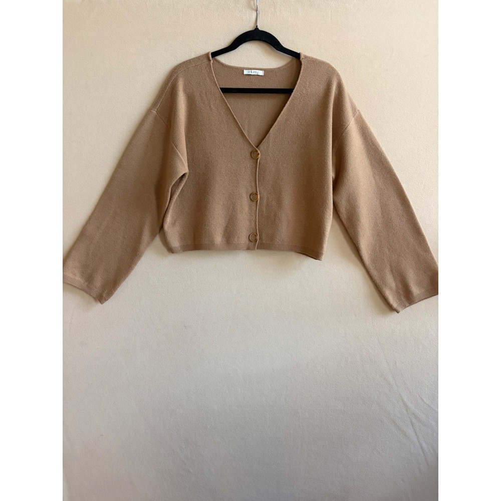 ZSupply Estelle Cropped V-Neck Cardigan Sweater Camel Tan size Small